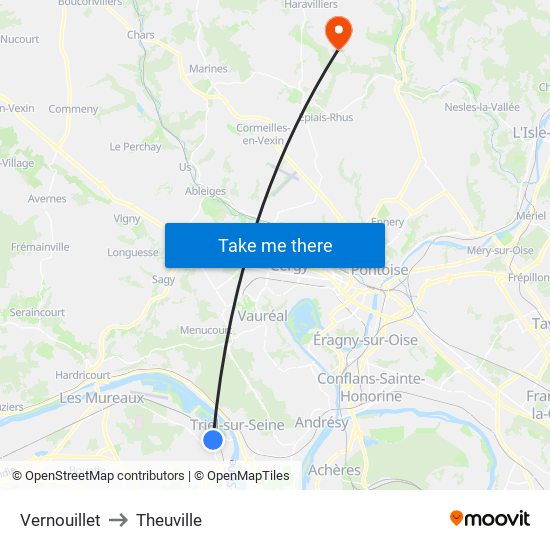 Vernouillet to Theuville map