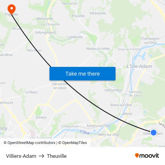 Villiers-Adam to Theuville map