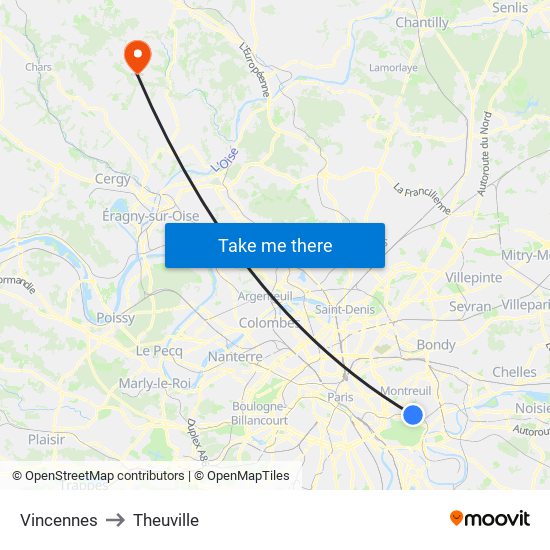 Vincennes to Theuville map