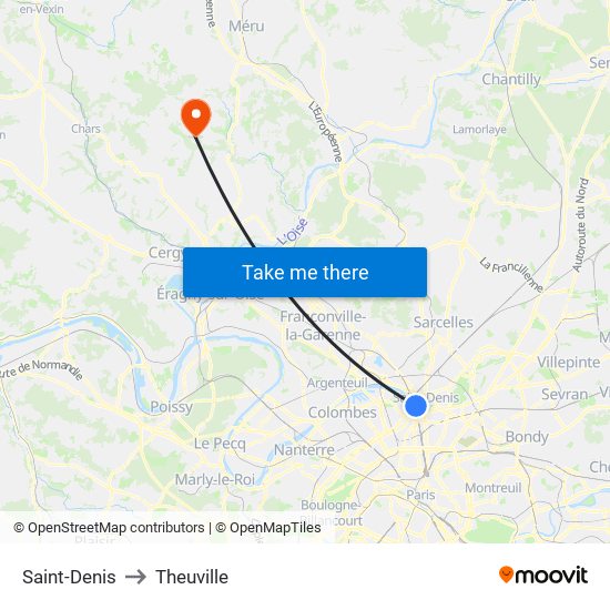 Saint-Denis to Theuville map