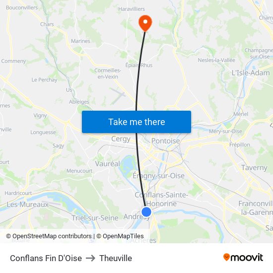 Conflans Fin D'Oise to Theuville map