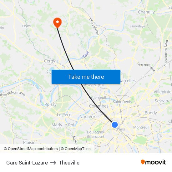 Gare Saint-Lazare to Theuville map