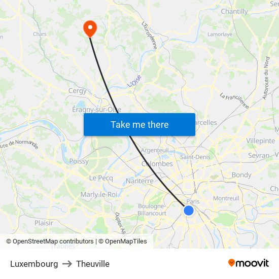 Luxembourg to Theuville map
