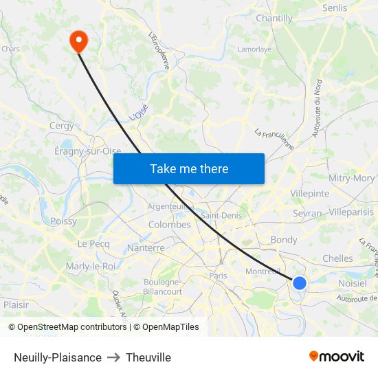 Neuilly-Plaisance to Theuville map