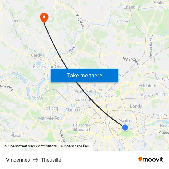 Vincennes to Theuville map