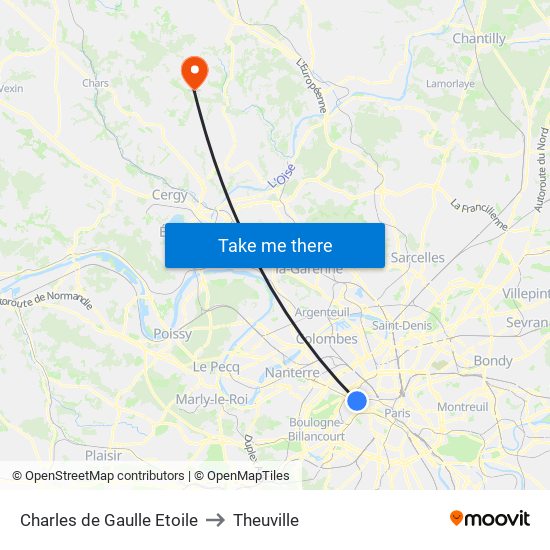 Charles de Gaulle Etoile to Theuville map