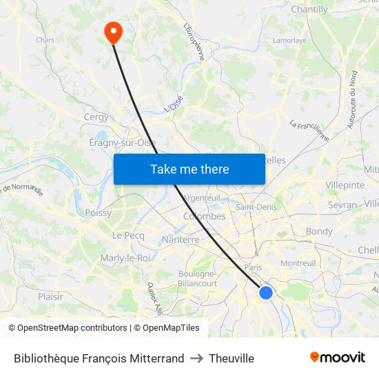 Bibliothèque François Mitterrand to Theuville map