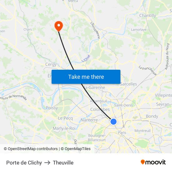 Porte de Clichy to Theuville map