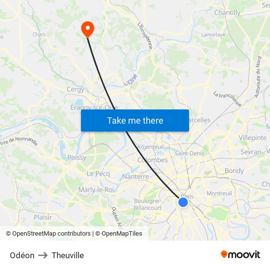 Odéon to Theuville map