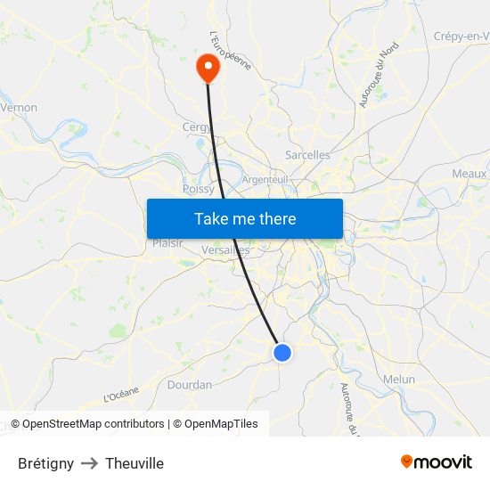 Brétigny to Theuville map