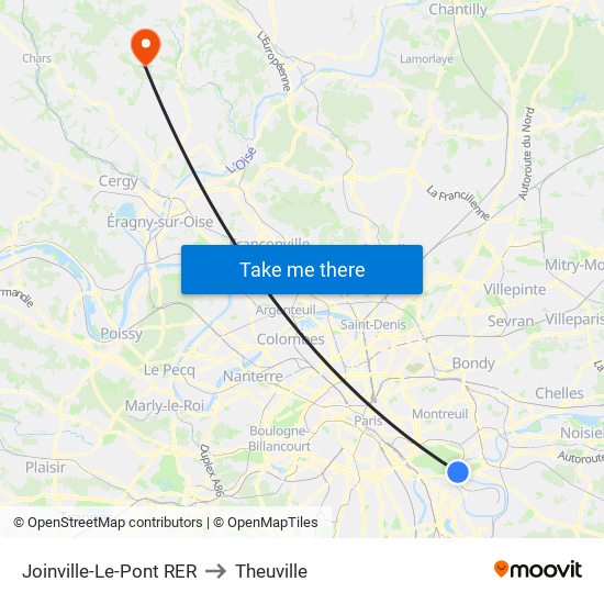 Joinville-Le-Pont RER to Theuville map