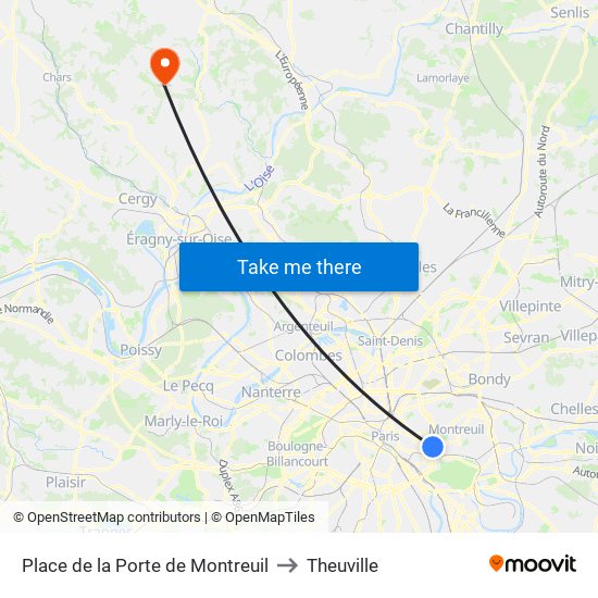 Place de la Porte de Montreuil to Theuville map