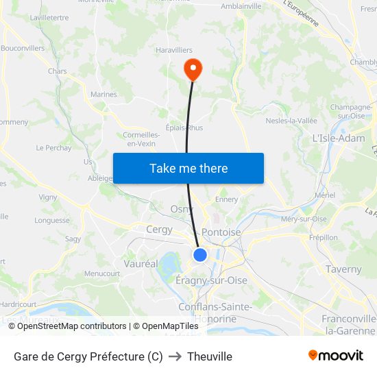 Gare de Cergy Préfecture (C) to Theuville map