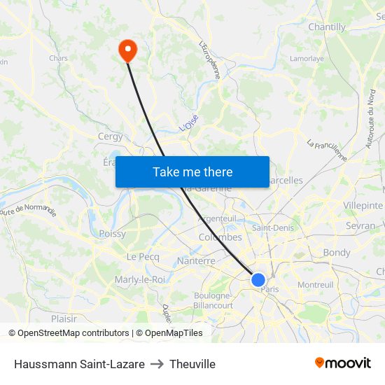 Haussmann Saint-Lazare to Theuville map