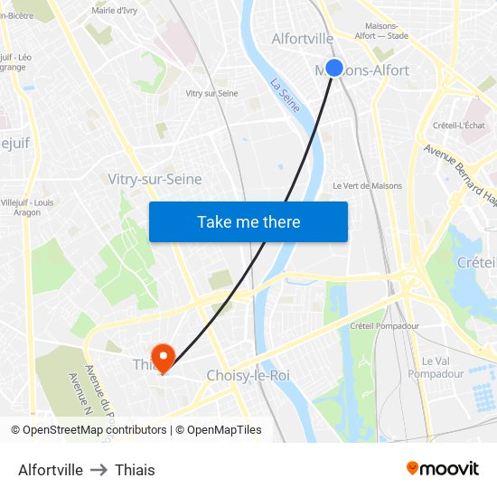 Alfortville to Thiais map