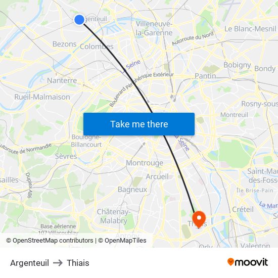 Argenteuil to Thiais map