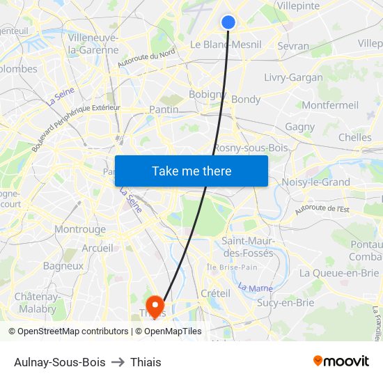 Aulnay-Sous-Bois to Thiais map