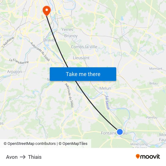 Avon to Thiais map