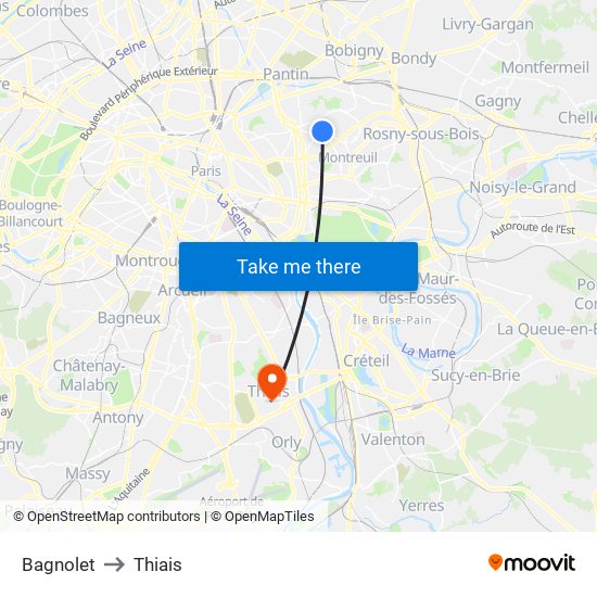 Bagnolet to Thiais map