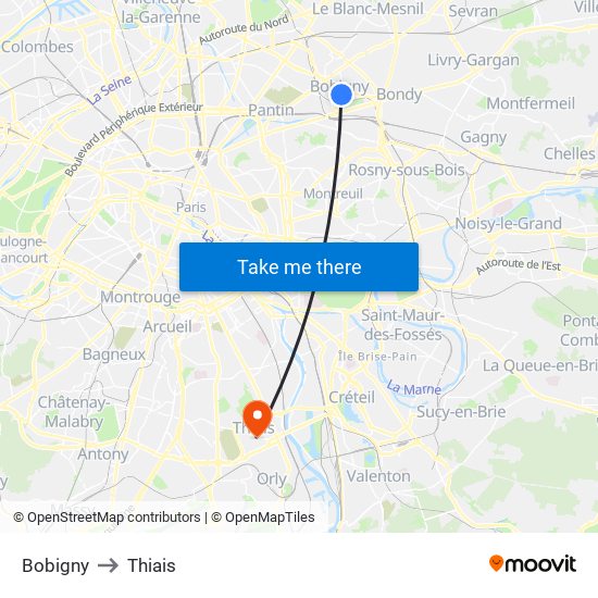 Bobigny to Thiais map