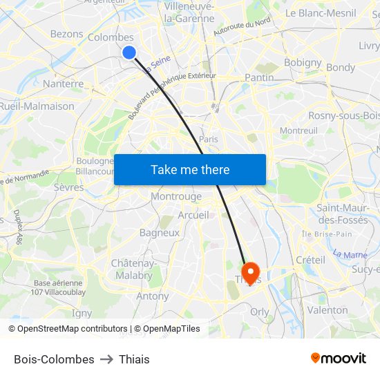 Bois-Colombes to Thiais map