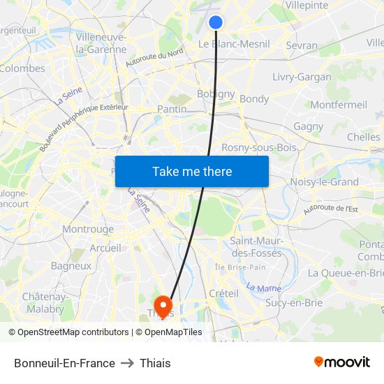 Bonneuil-En-France to Thiais map