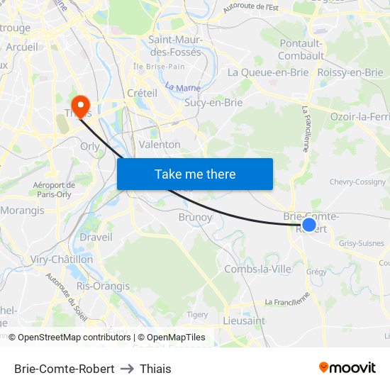 Brie-Comte-Robert to Thiais map