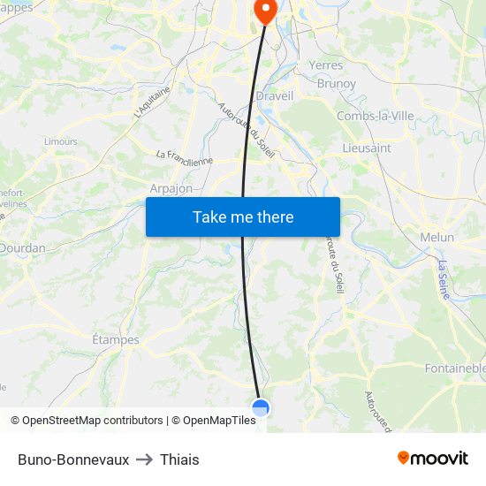 Buno-Bonnevaux to Thiais map