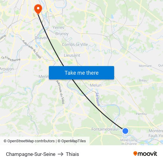 Champagne-Sur-Seine to Thiais map