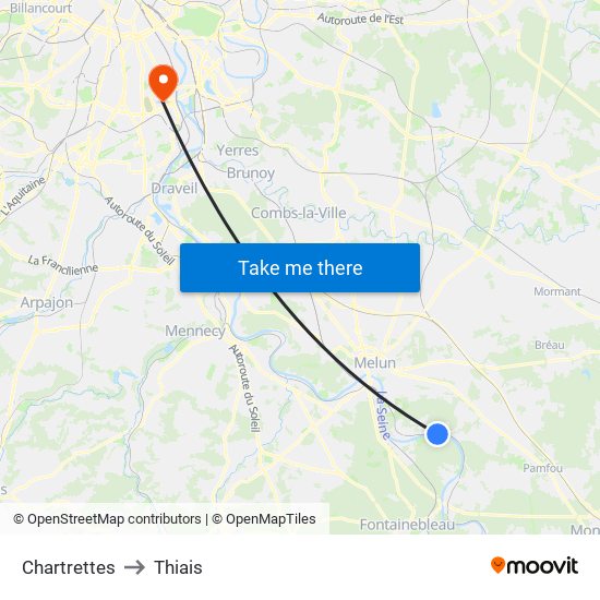 Chartrettes to Thiais map