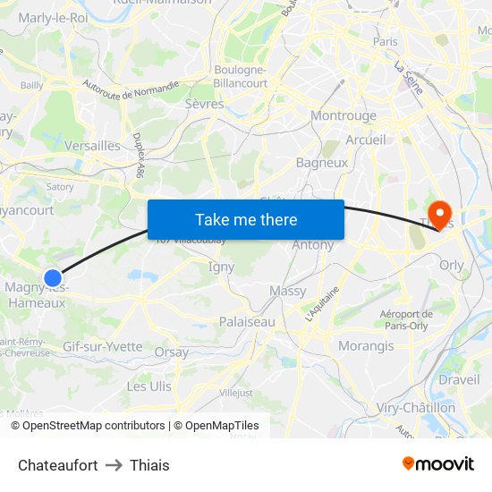 Chateaufort to Thiais map