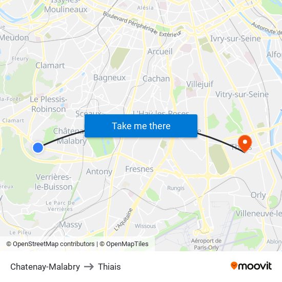Chatenay-Malabry to Thiais map