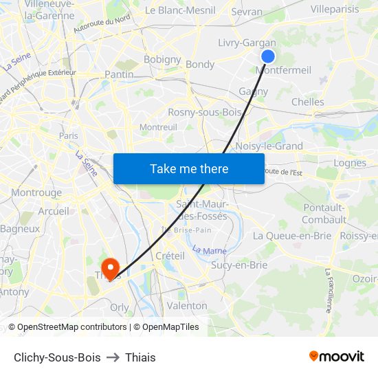 Clichy-Sous-Bois to Thiais map