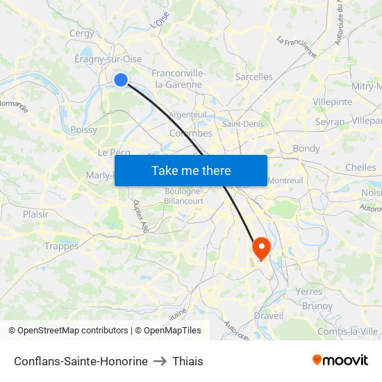 Conflans-Sainte-Honorine to Thiais map