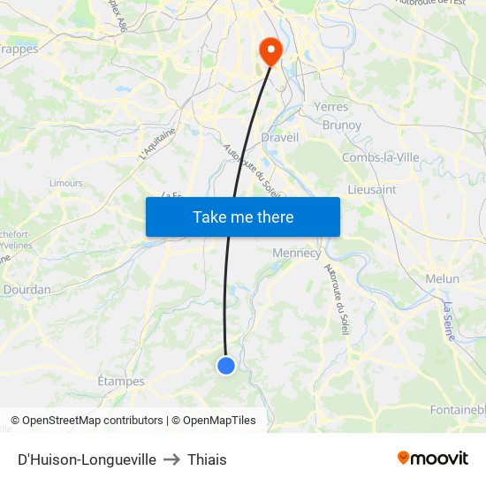 D'Huison-Longueville to Thiais map