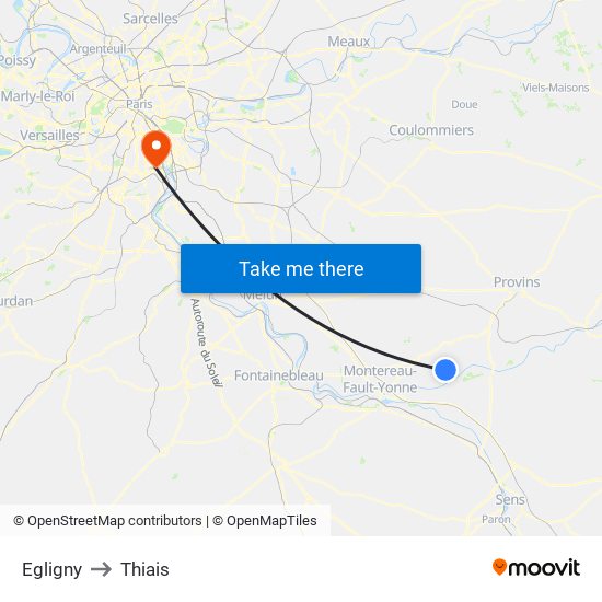 Egligny to Thiais map