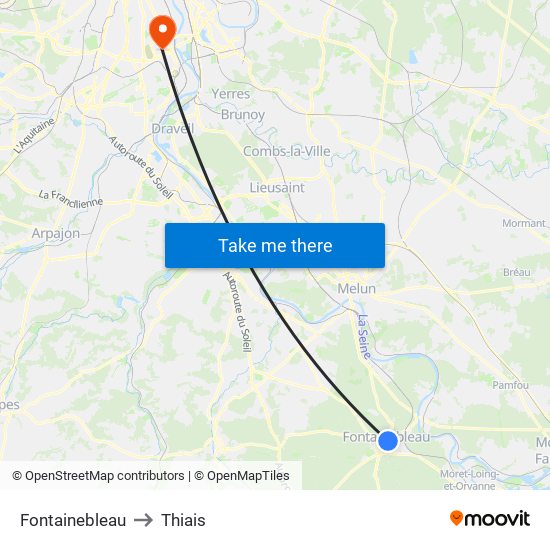 Fontainebleau to Thiais map