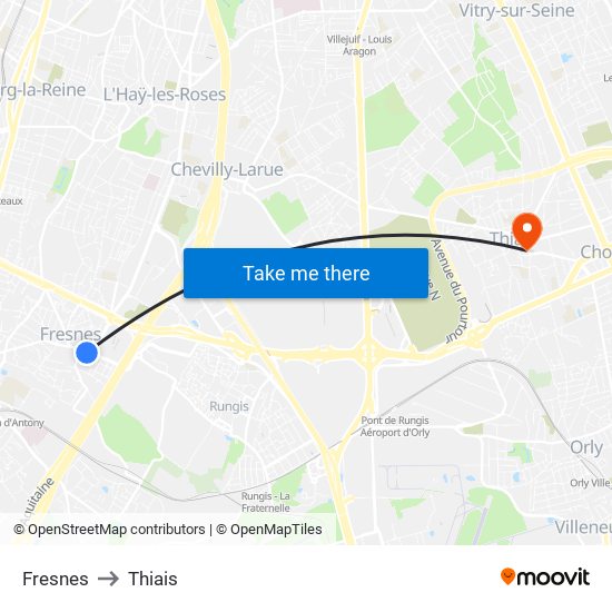 Fresnes to Thiais map