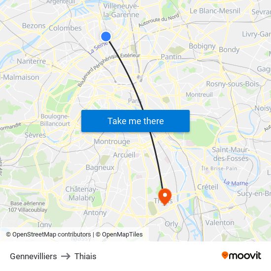 Gennevilliers to Thiais map