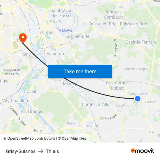 Grisy-Suisnes to Thiais map
