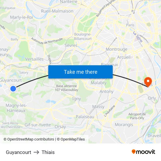 Guyancourt to Thiais map