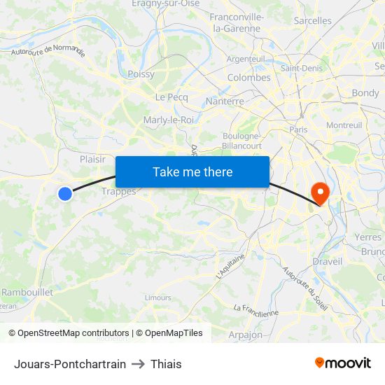 Jouars-Pontchartrain to Thiais map