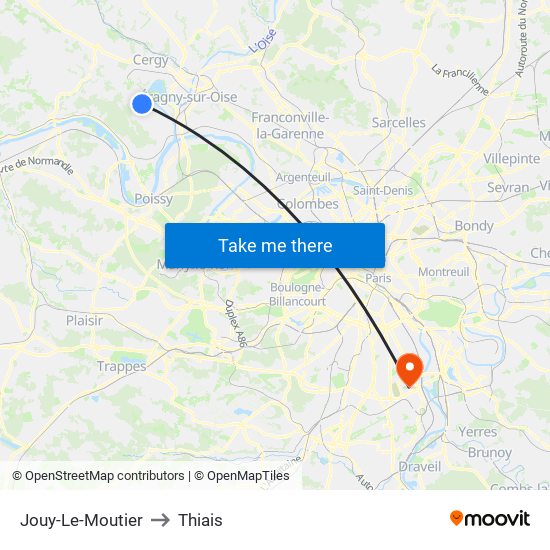 Jouy-Le-Moutier to Thiais map