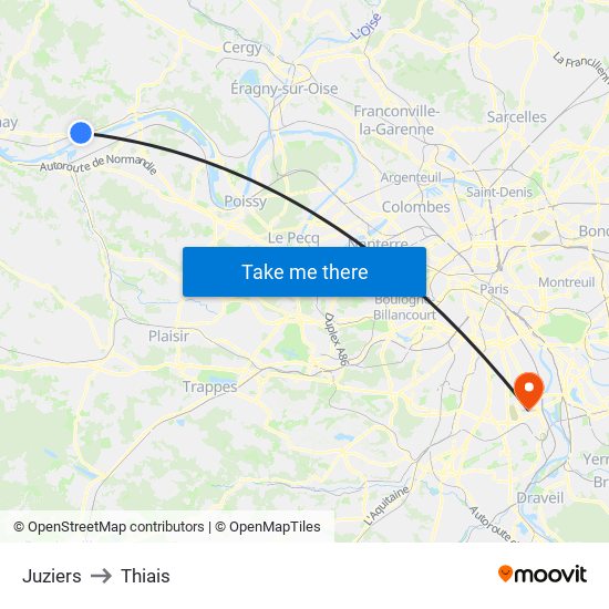 Juziers to Thiais map