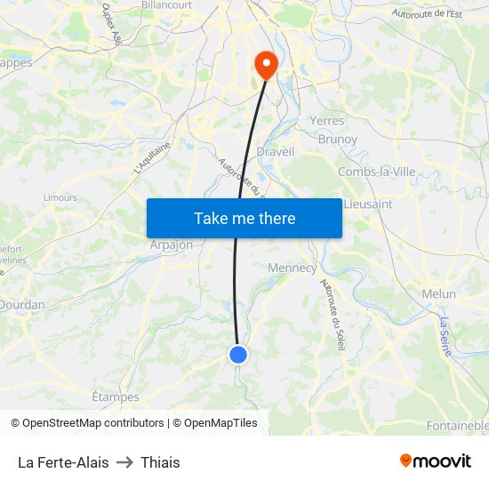 La Ferte-Alais to Thiais map