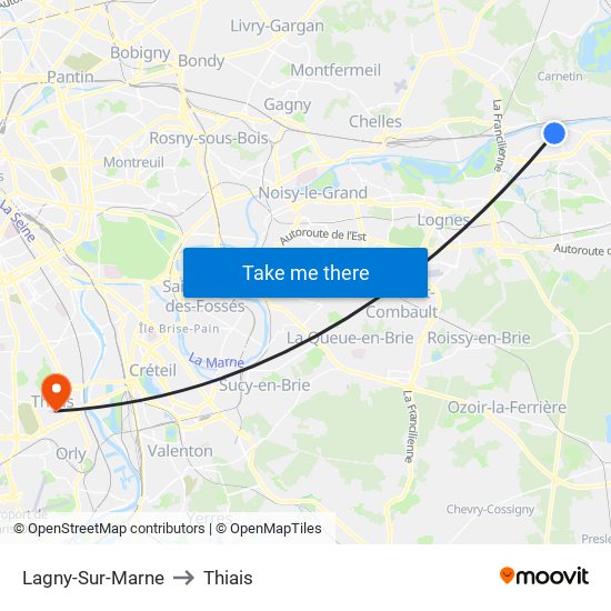 Lagny-Sur-Marne to Thiais map