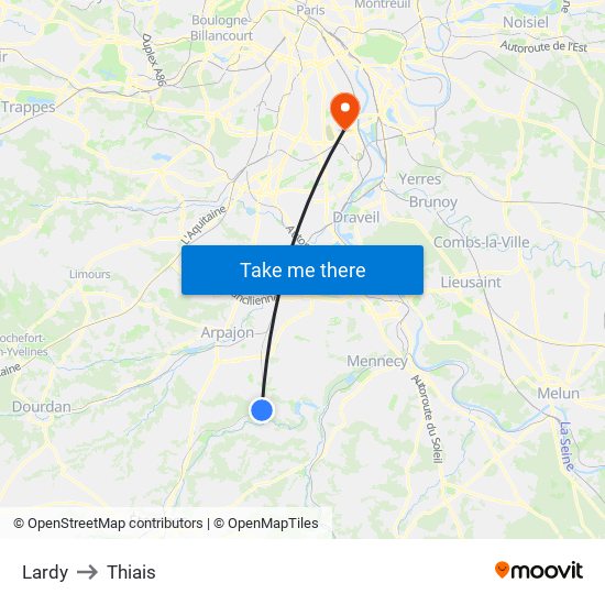Lardy to Thiais map
