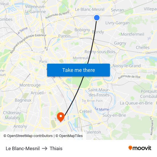 Le Blanc-Mesnil to Thiais map