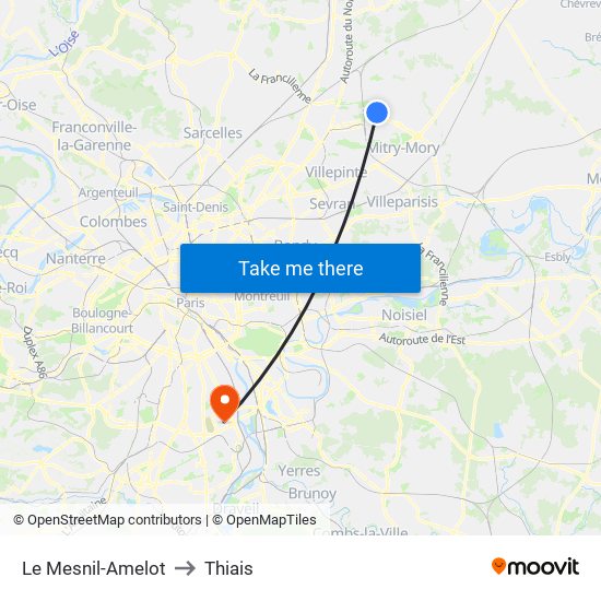 Le Mesnil-Amelot to Thiais map
