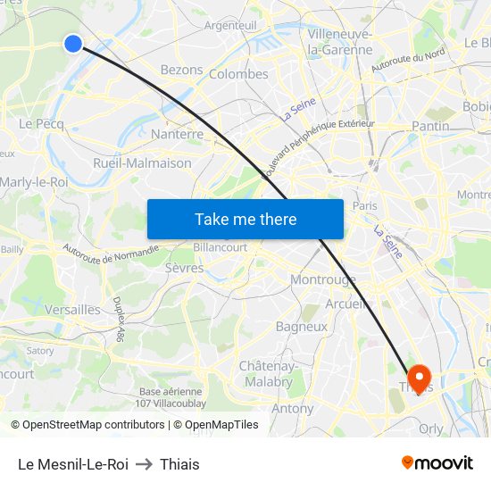 Le Mesnil-Le-Roi to Thiais map